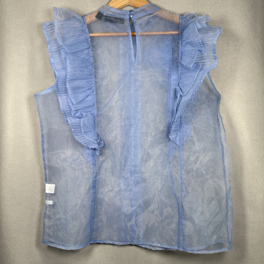 Sheer Ruffle Top Coquette Regency Fairy Romantic Knife Pleats Light Blue Sz XL - Picture 2 of 11